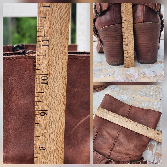 Y2K Vintage Steve Madden Boots Women's 10 Brown Distressed Leather Belted Biker - Picture 5 of 14